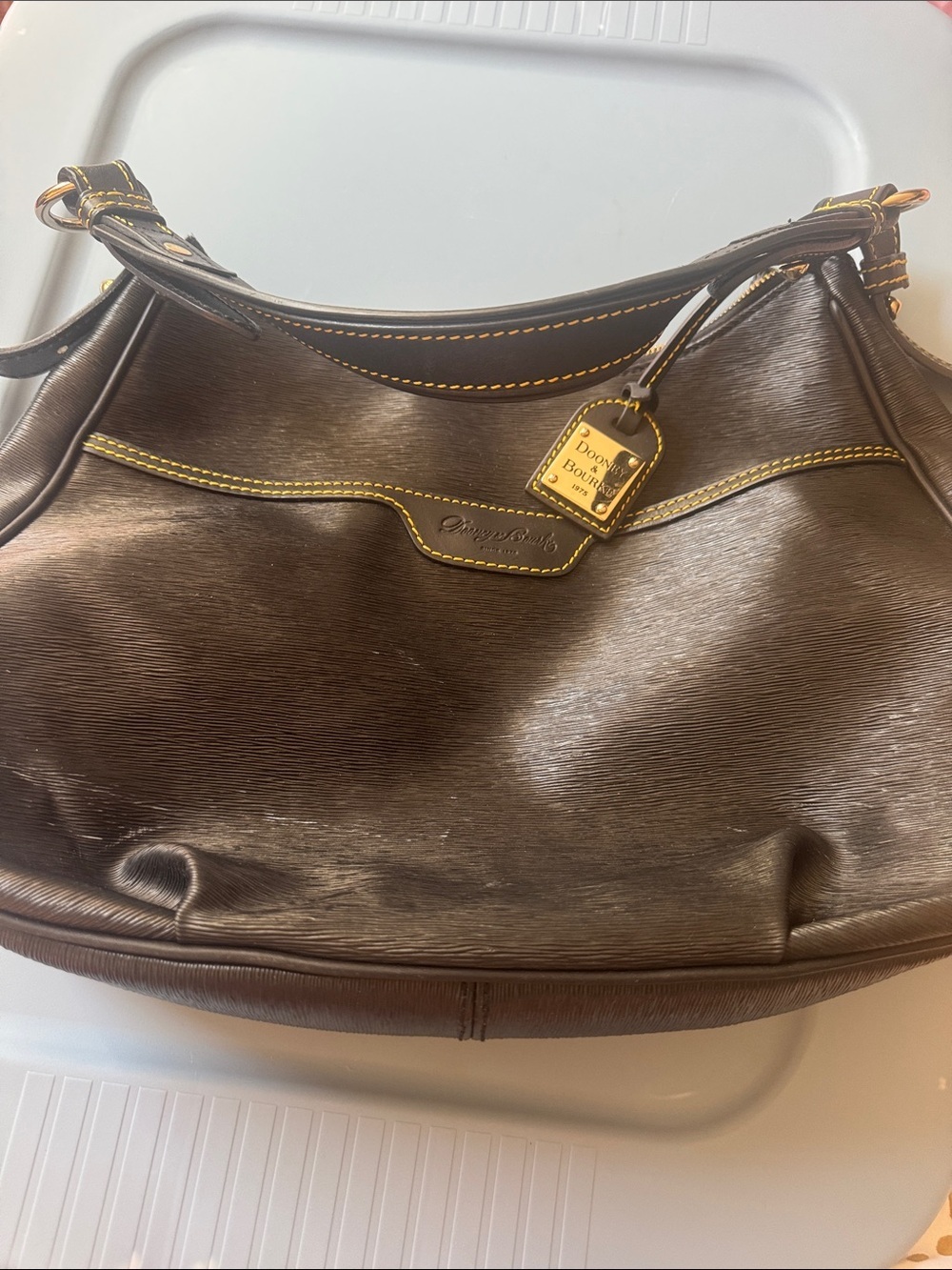 Dooney & Bourke black Leather Shoulder Bag with Yellow Stitching